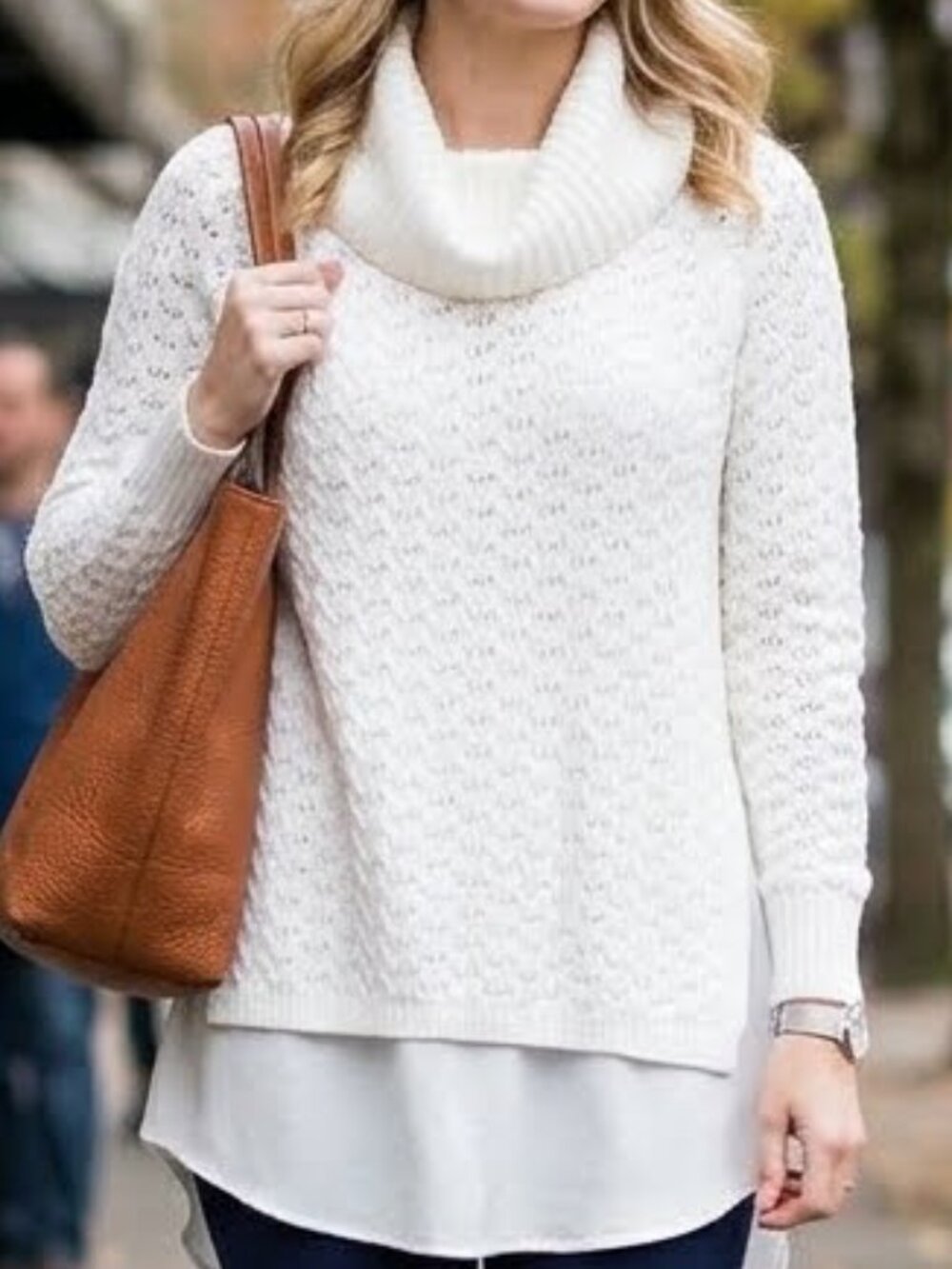Ricki's Women's Cowl Neck Mixed-Media Long Sweater Tunic Size M White Relaxed